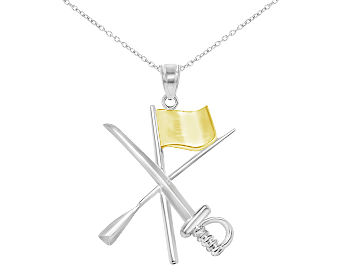 Color Guard Necklace feature the Flag Rifle and Saber in Solid Sterling Silver